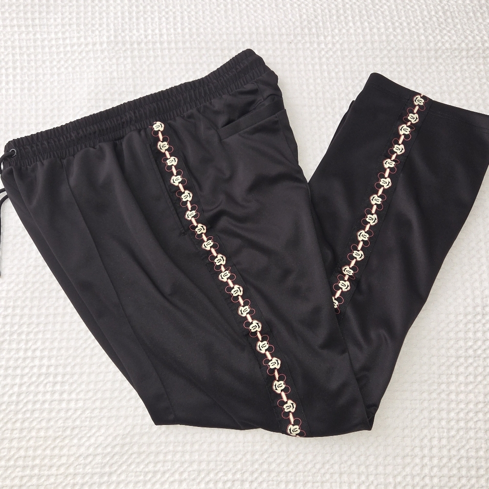 Disney Unisex Black Vintage Mickey Mouse Varsity Track Pants Wide Leg Size XL